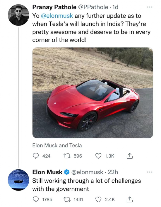 （马斯克推特截图）